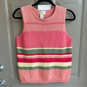 Studio Works Pink and Green Striped Sleeveless Sweater